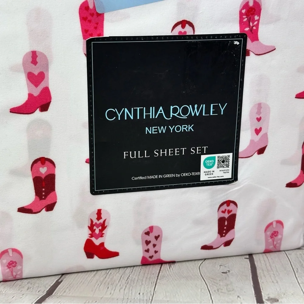 Cynthia Rowley microfiber full sheet set cowgirl Boot & hearts western coquette